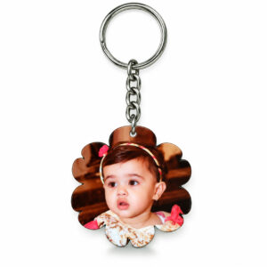 KEYRING PHOTO WOODEN STAR SINGLE SIDE