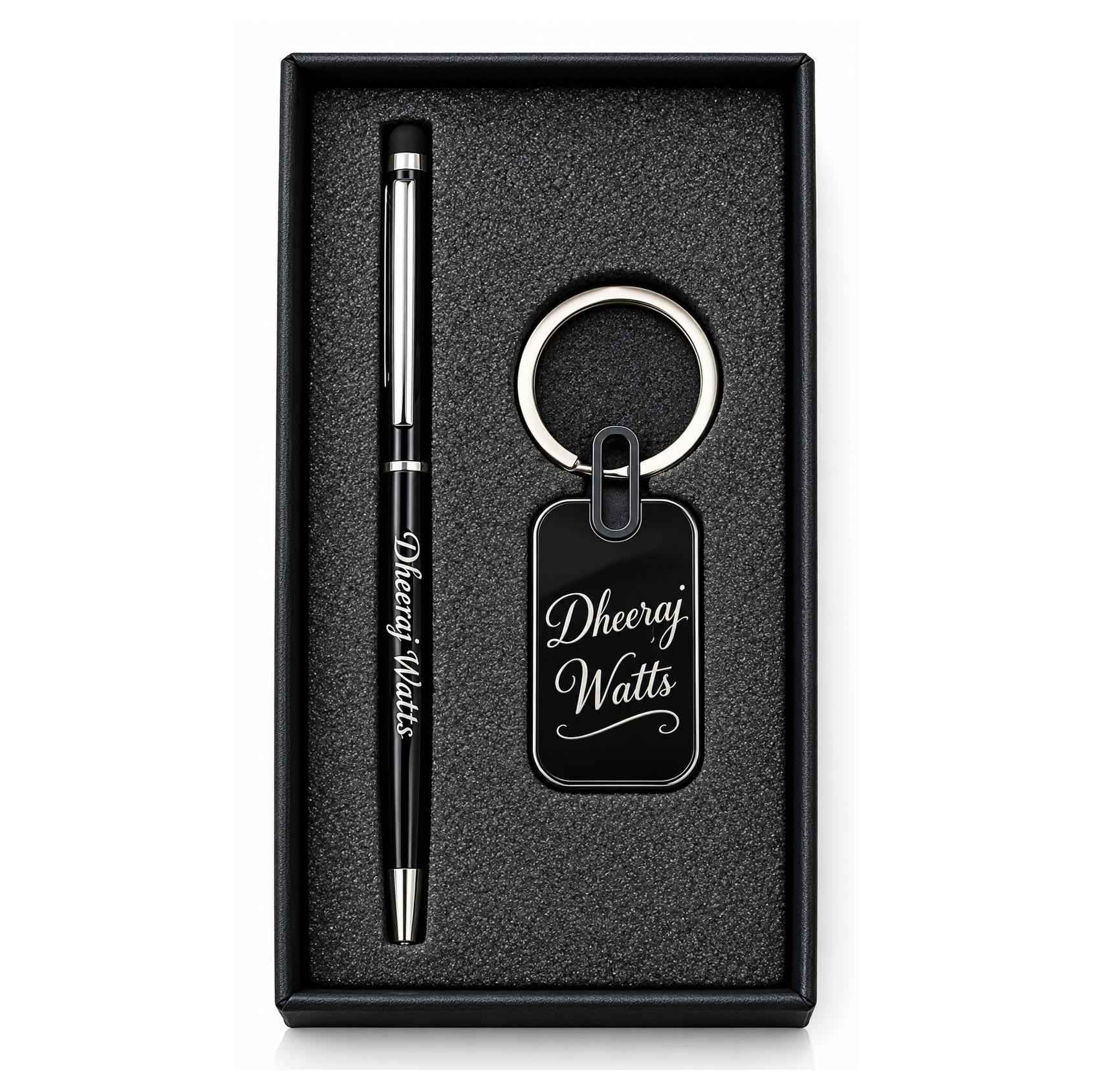 PEN SET STYLUS + GLASS KEYRING BLACK